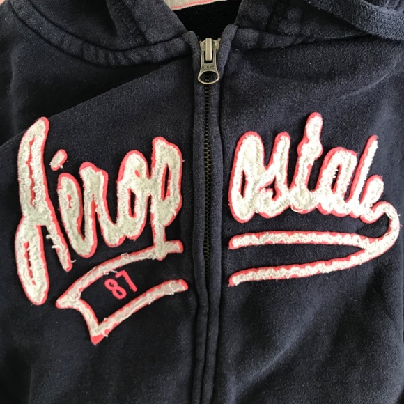 Y2K Aeropostale Zip Up Hoodie Sweater M Dark Navy Blue Pink White - Picture 3 of 4